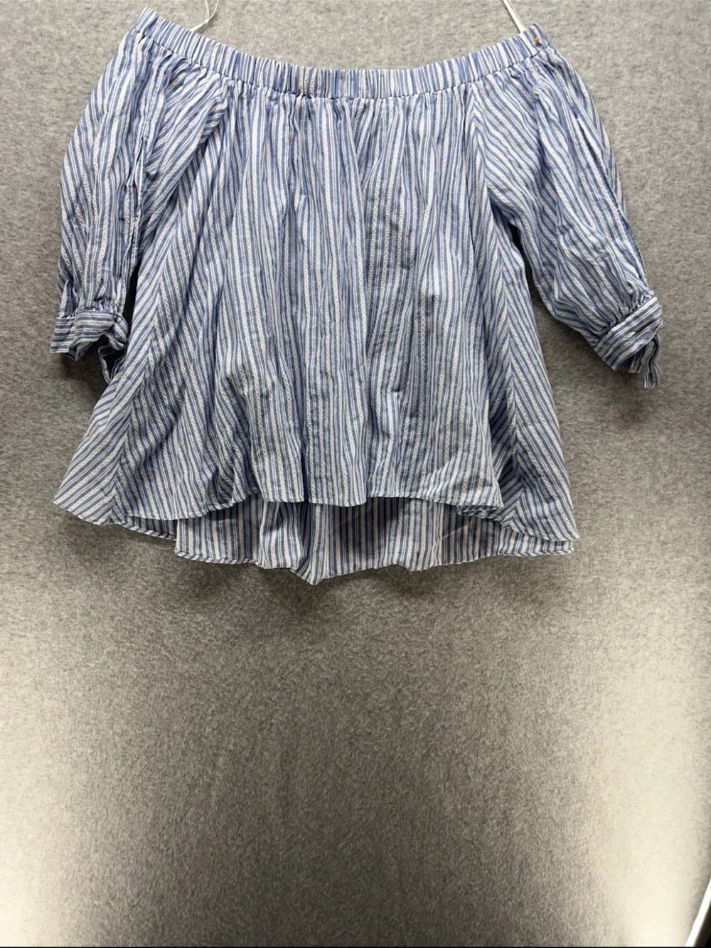 Karlie Blue and White Striped Off-Shoulder Blouse